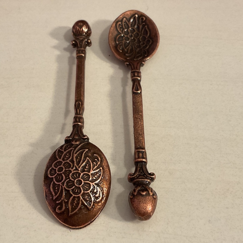 Vintage Decorative Copper Floral Spoon Set - Copper Finish